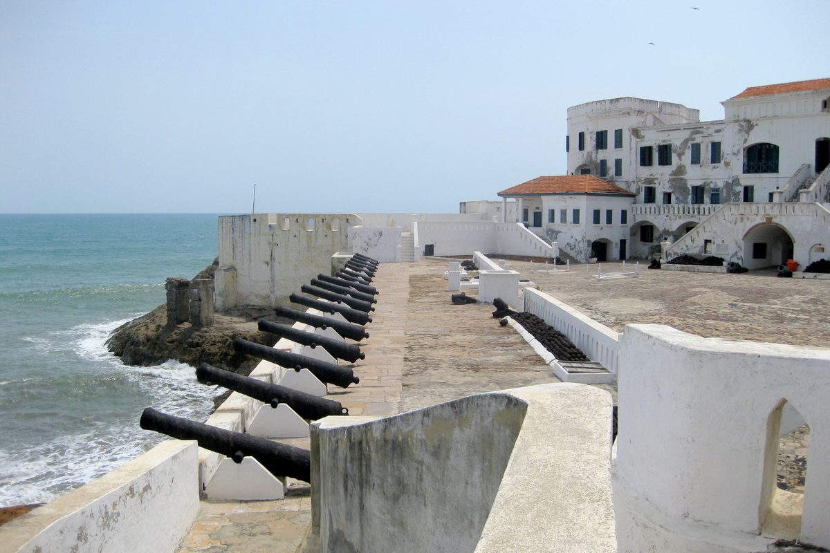 Cannons overlooking the sea at Cape Coast Castle